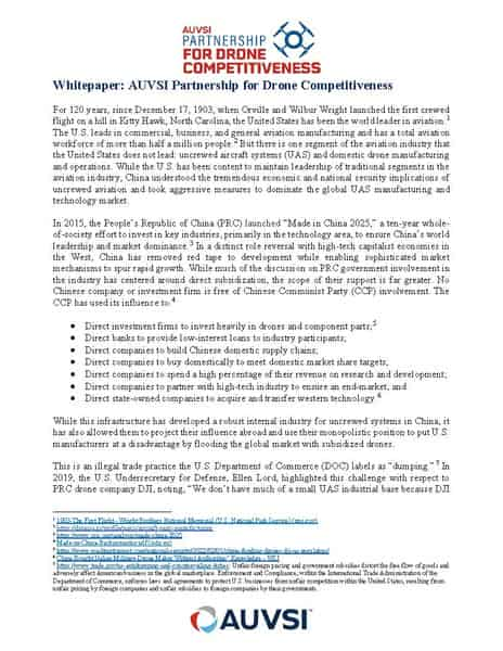 AUVSI Partnership for Drone Competitiveness White Paper Page 01